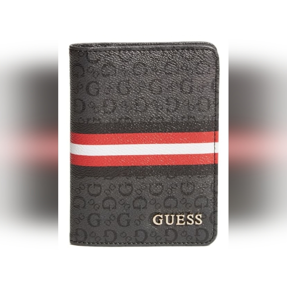 Guess Black Passport Case/Wallet with Red Stripe